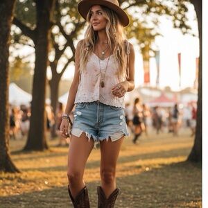Zara BOHO Lace trim‎ cropped camisole Blouse / Festival/Fairy/Croquette